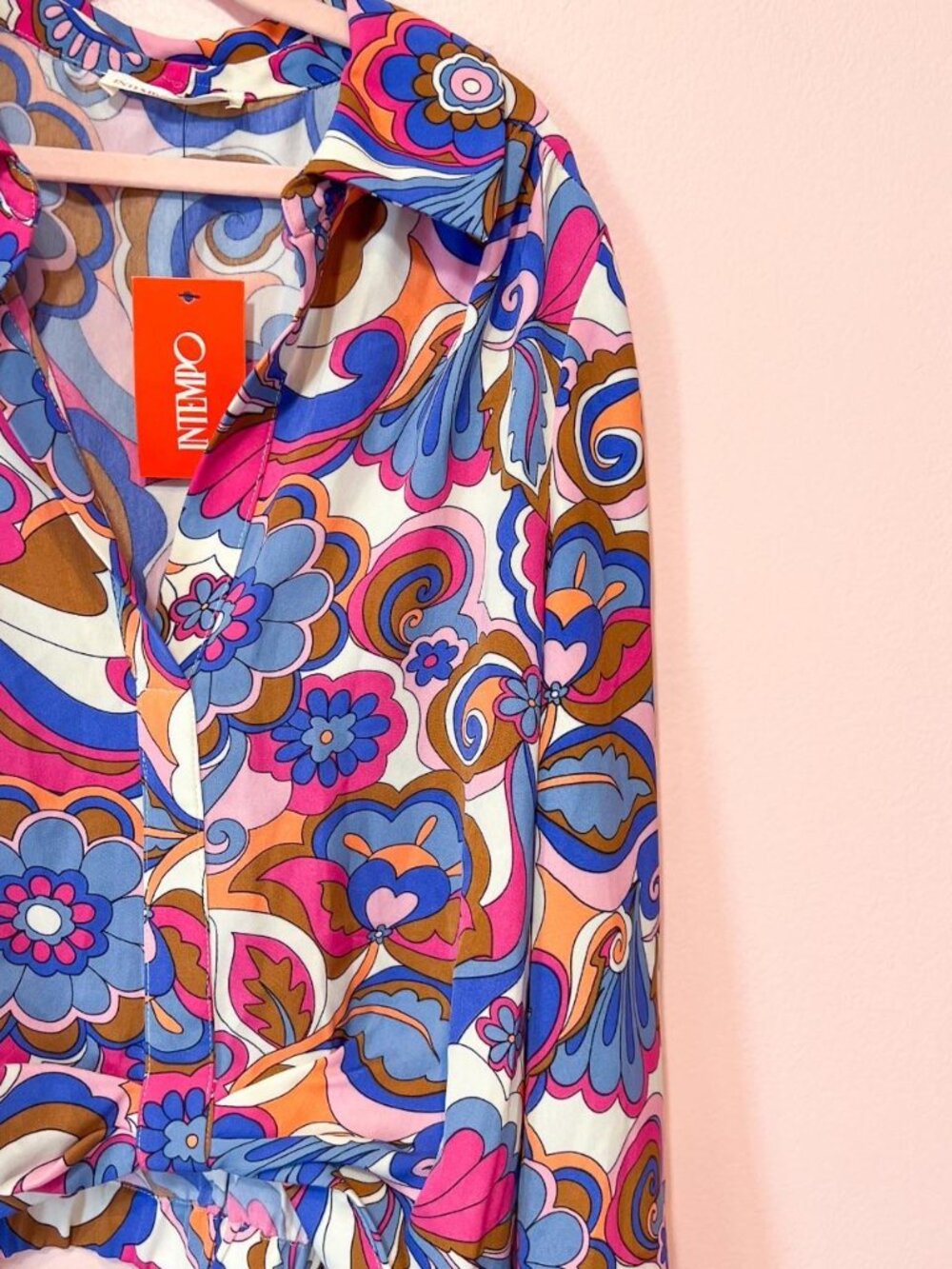 Retro 70s Themed Floral Boho Intempo Blouse: Small (New With Tags)